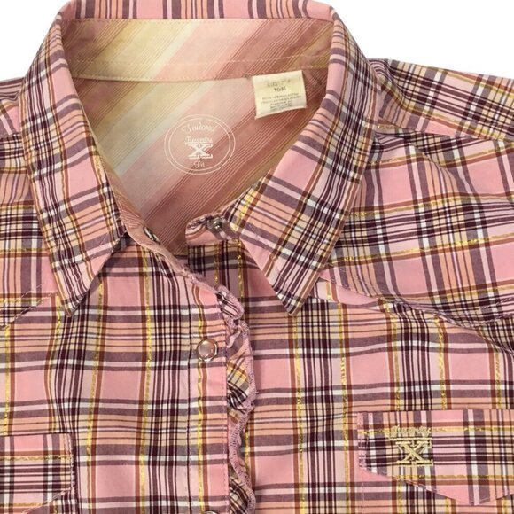 Twenty X 20X Tailored Fit Western Pearl Snap Shirt Blouse Top Metallic Size M/10 - Picture 9 of 9